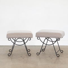 Pair of French Iron and Mohair Stools