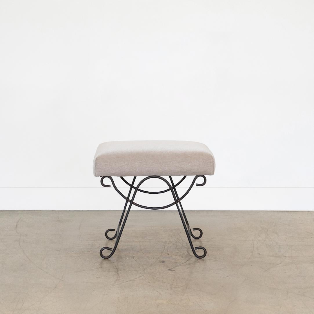Pair of French Iron and Mohair Stools In Good Condition In Los Angeles, CA