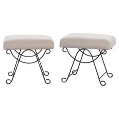 Pair of French Iron and Mohair Stools