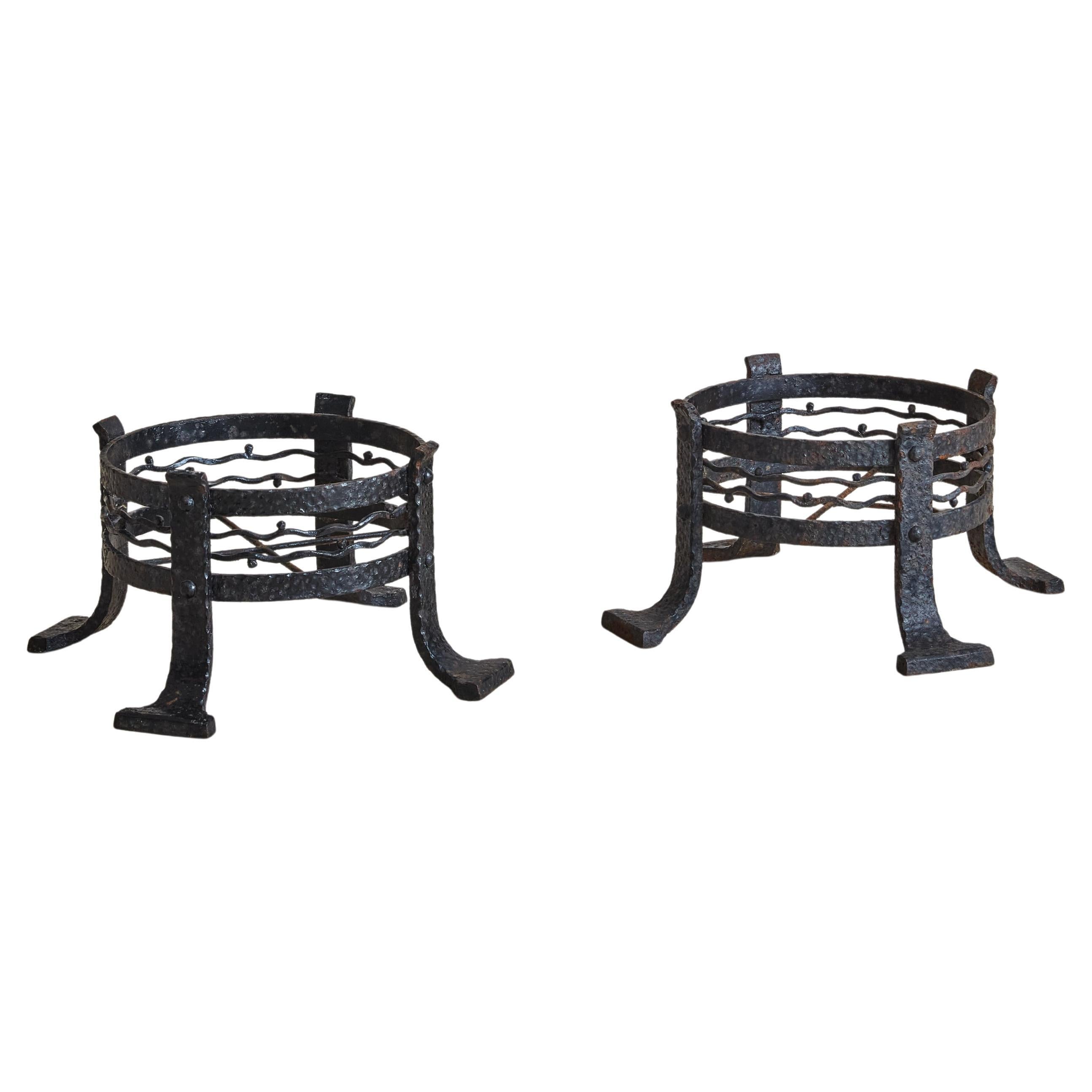 Pair of French Iron Art Nouveau Plant Stands