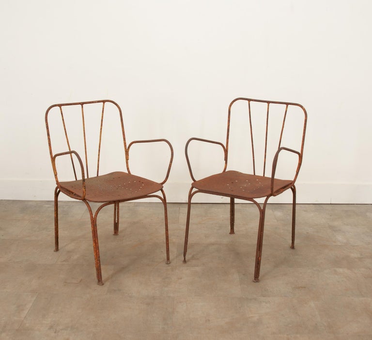 Pair of French Iron Bistro Chairs For Sale at 1stDibs