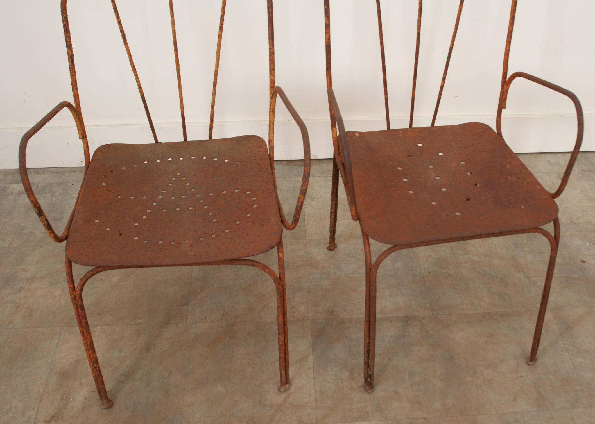 Cast Pair of French Iron Bistro Chairs