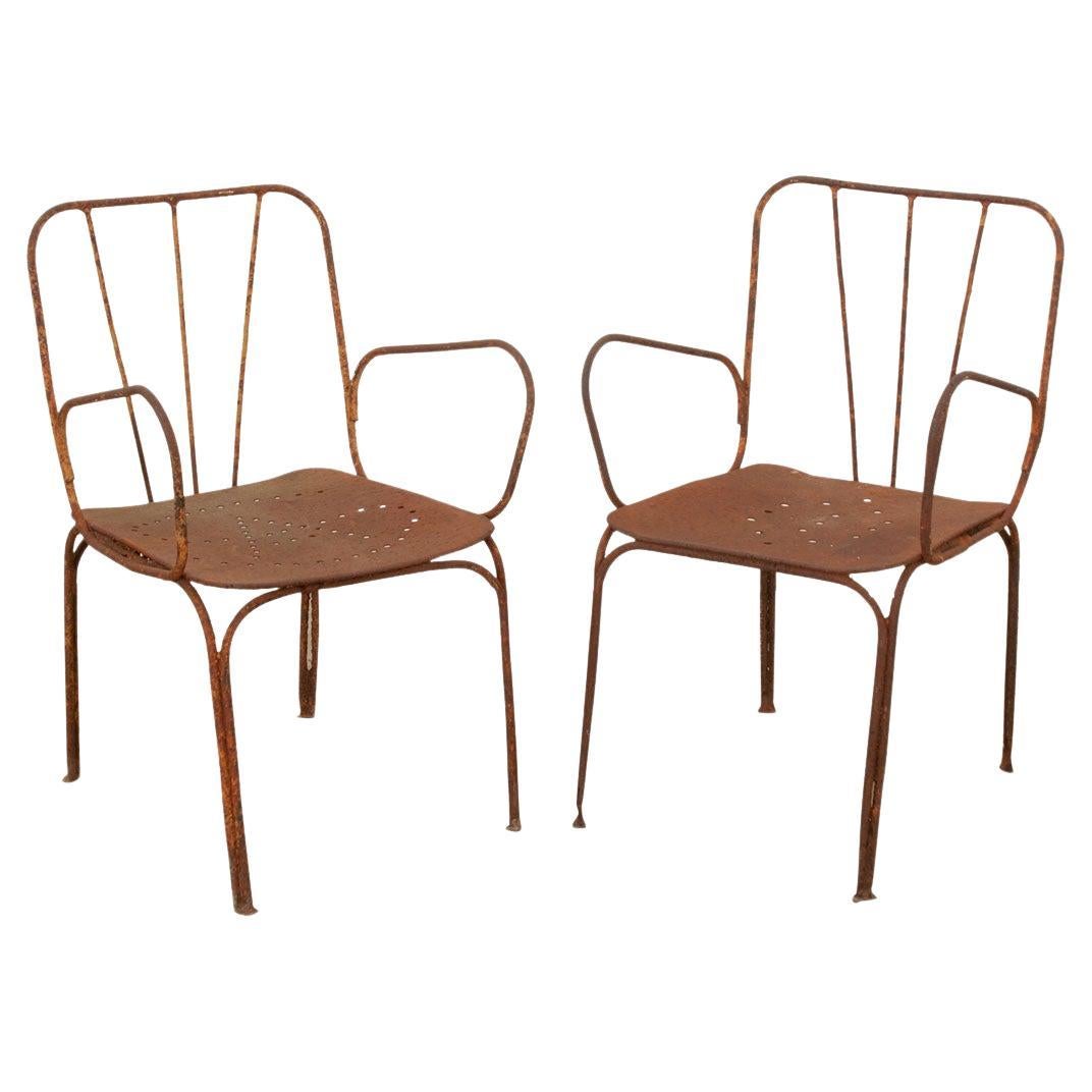 Pair of French Iron Bistro Chairs For Sale