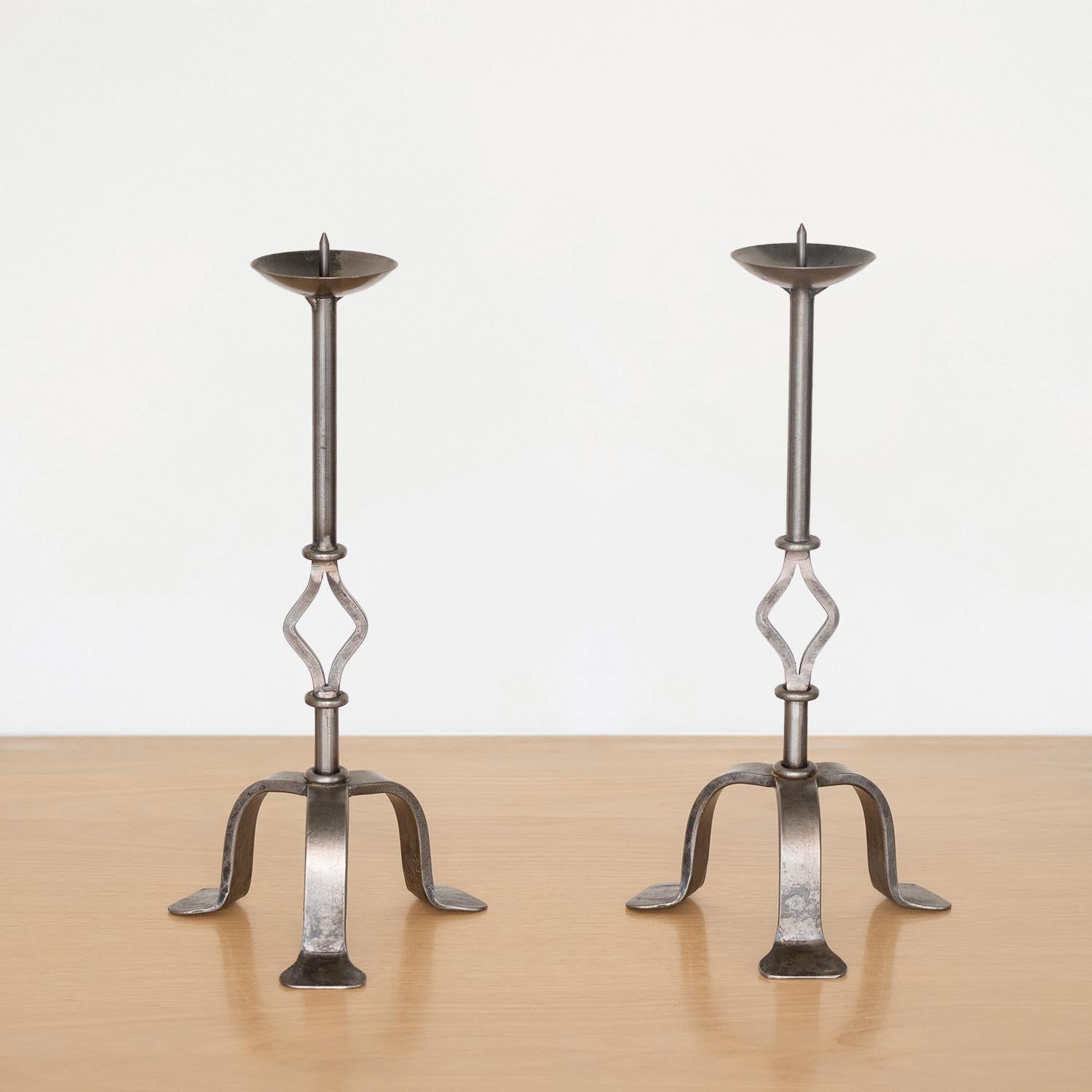 20th Century Pair of French Iron Candlesticks For Sale