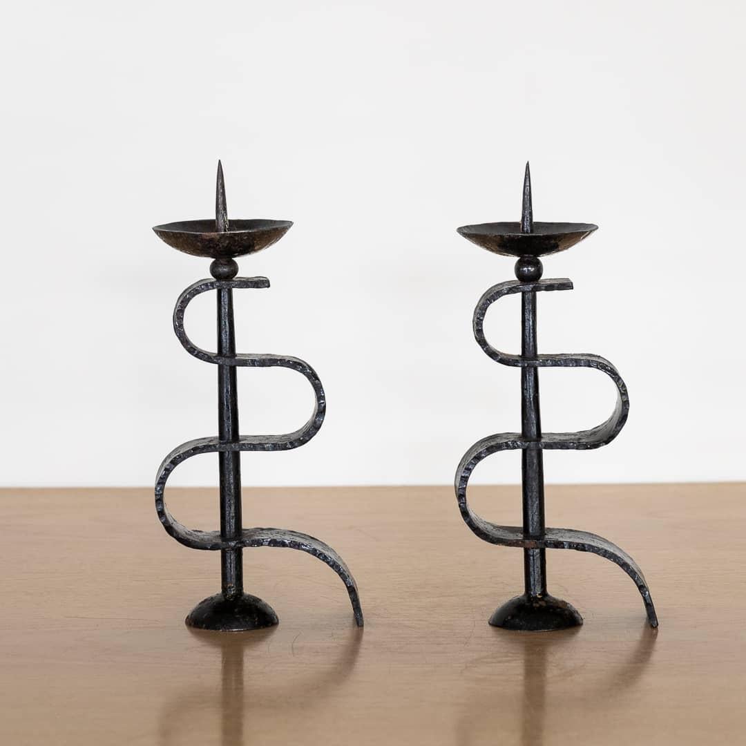 20th Century Pair of French Iron Candlesticks