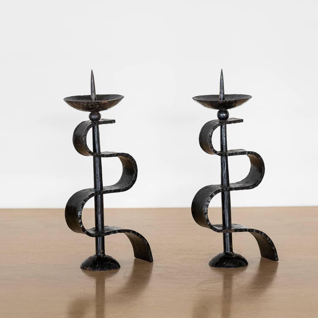 Pair of French Iron Candlesticks 1