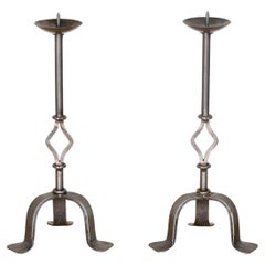 Vintage Pair of French Iron Candlesticks