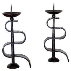 Pair of French Iron Candlesticks