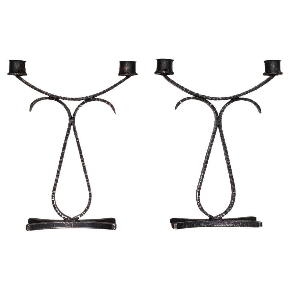 Pair of French Iron Candlesticks For Sale
