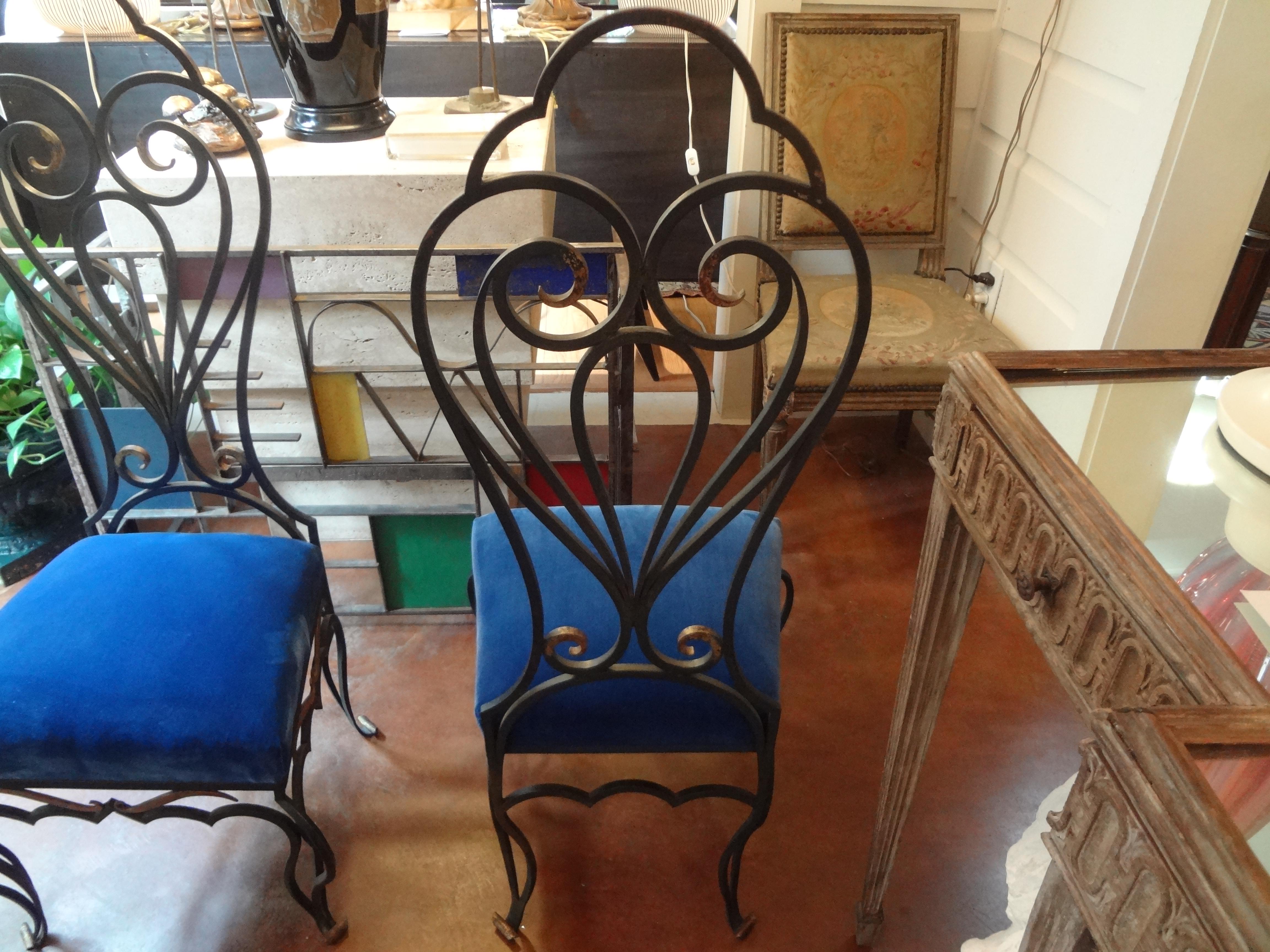 Mid-20th Century Pair of French Iron Chairs Attributed to Jean-Charles Moreux For Sale
