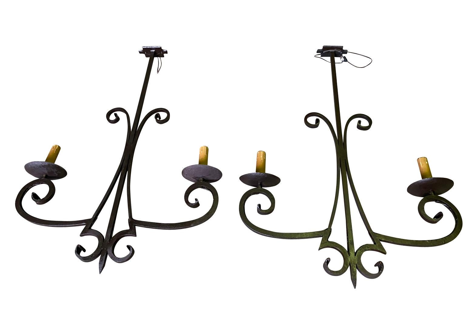 Pair of French Iron Chandeliers For Sale 3
