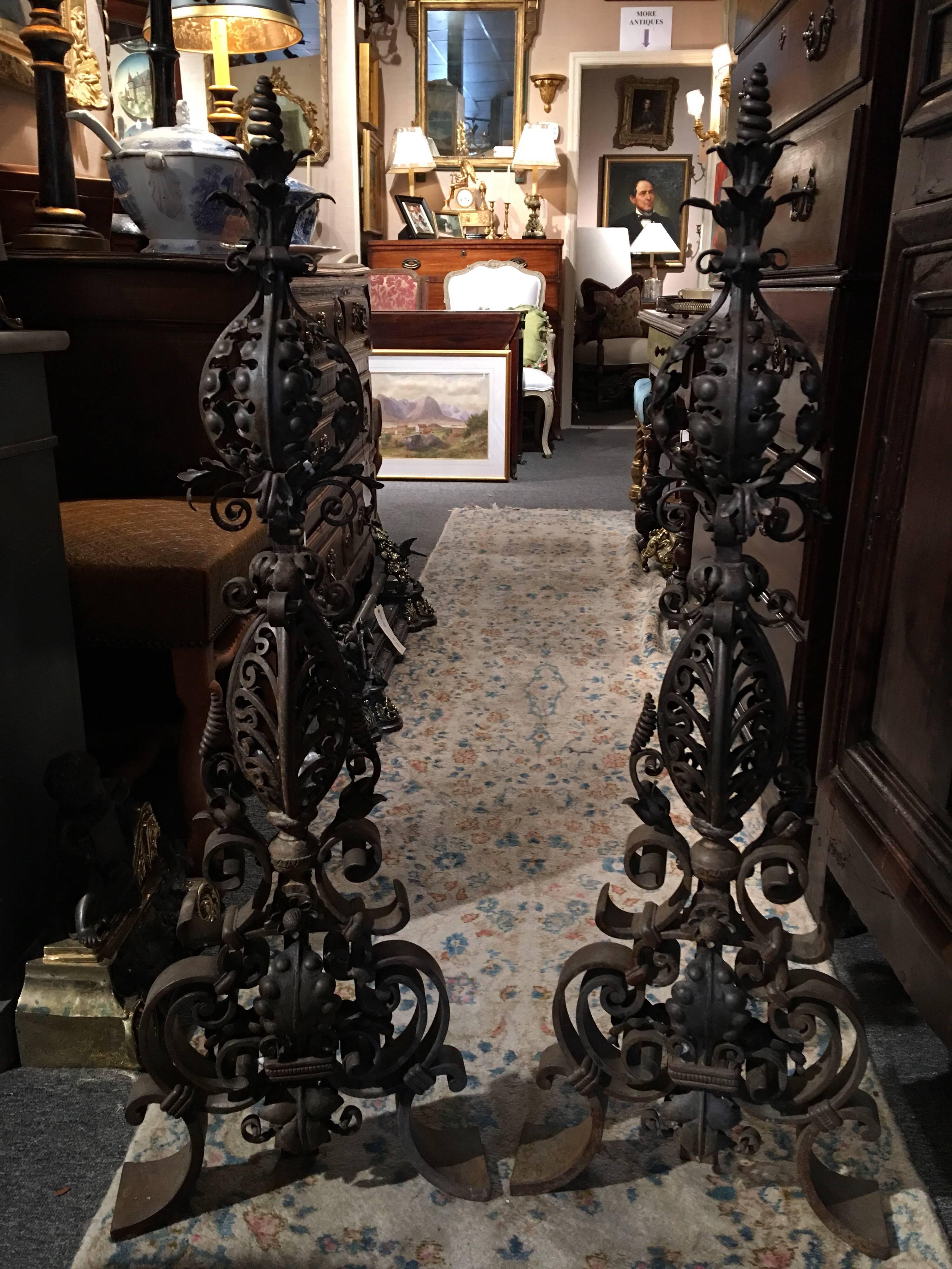 Pair of French Iron Chenets or Andirons, 19th Century For Sale 2