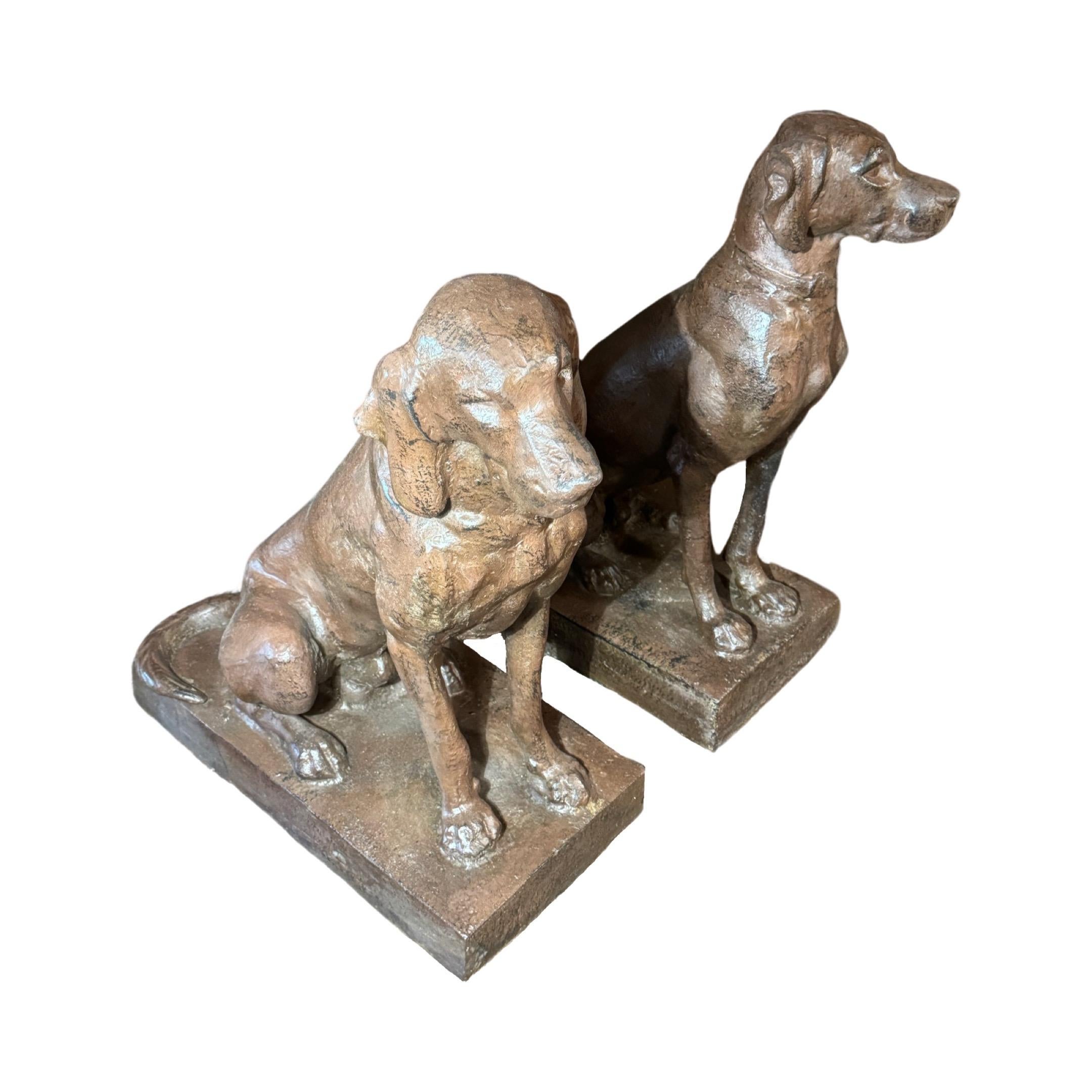 Pair of French Iron Dog Sculptures In Good Condition In Dallas, TX