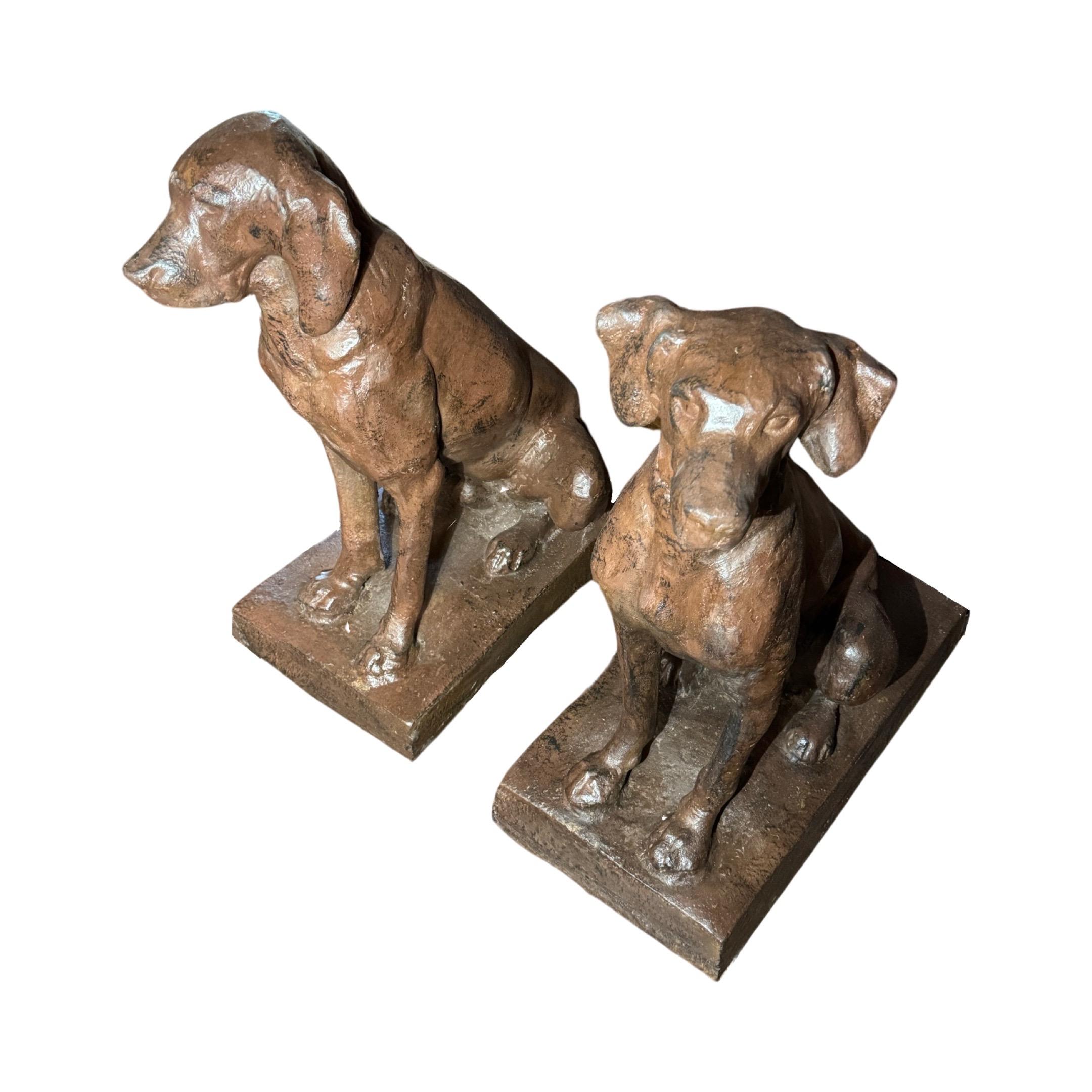 19th Century Pair of French Iron Dog Sculptures For Sale