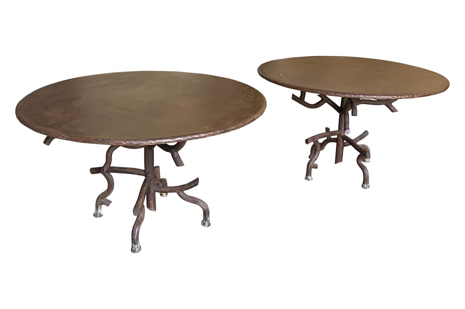 Pair of French Iron Faux Bois Garden Dining Tables In Good Condition For Sale In Atlanta, GA