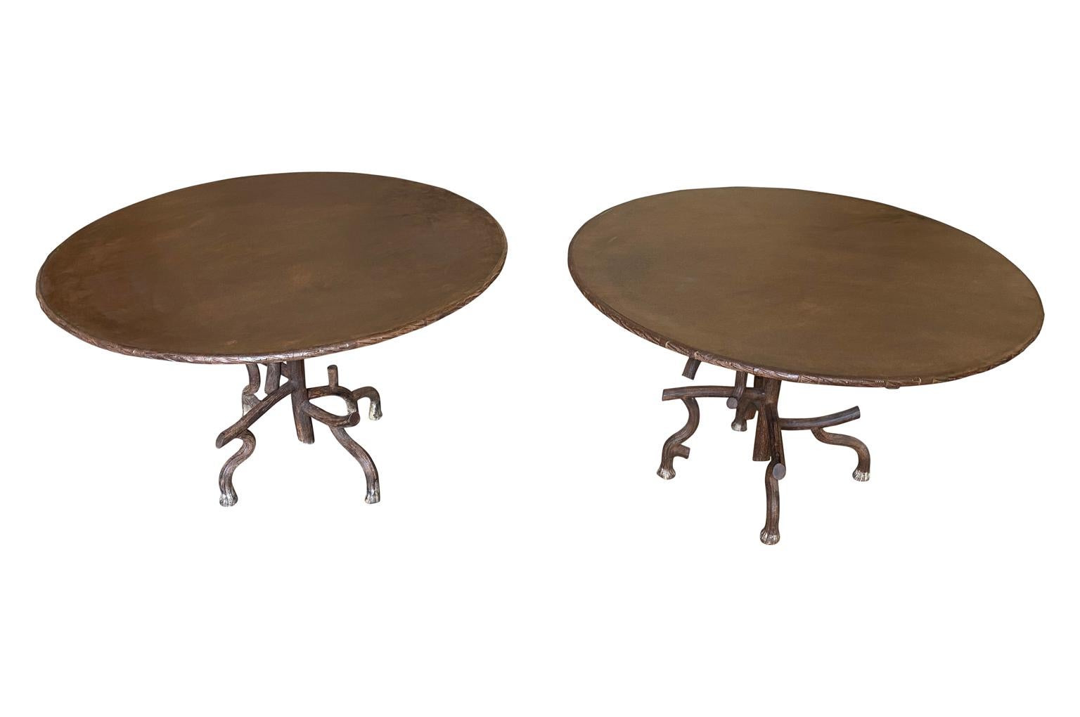 20th Century Pair of French Iron Faux Bois Garden Dining Tables For Sale