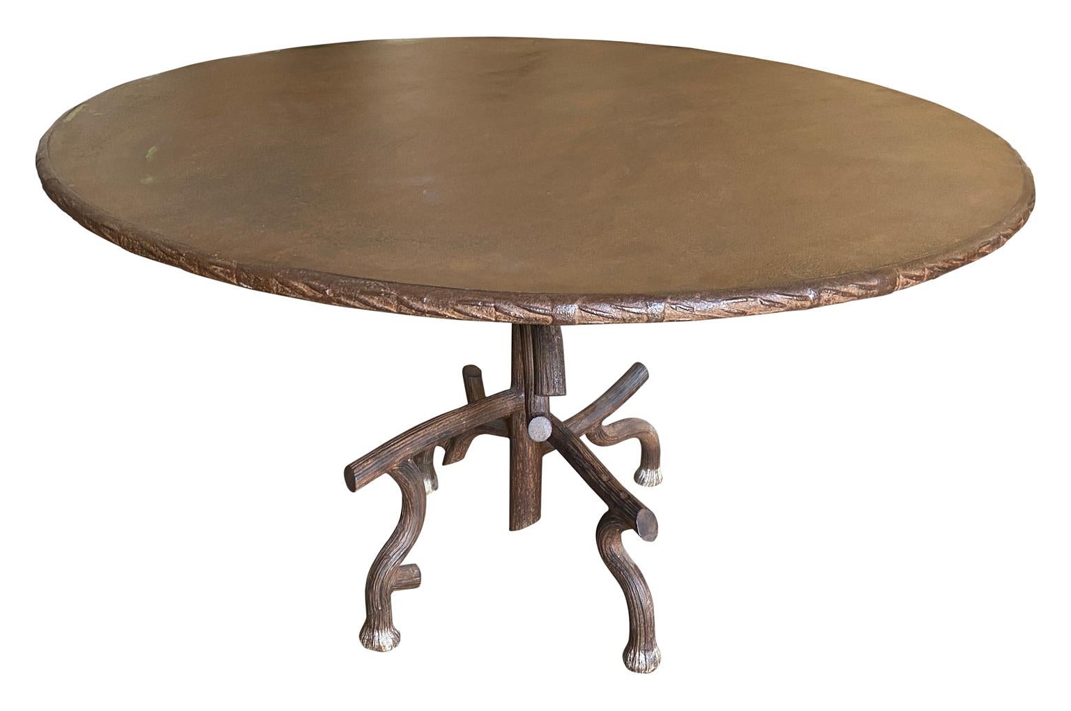 Pair of French Iron Faux Bois Garden Dining Tables In Good Condition For Sale In Atlanta, GA