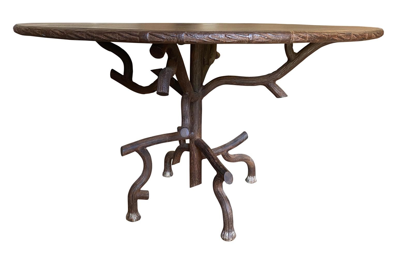 Pair of French Iron Faux Bois Garden Dining Tables For Sale 2