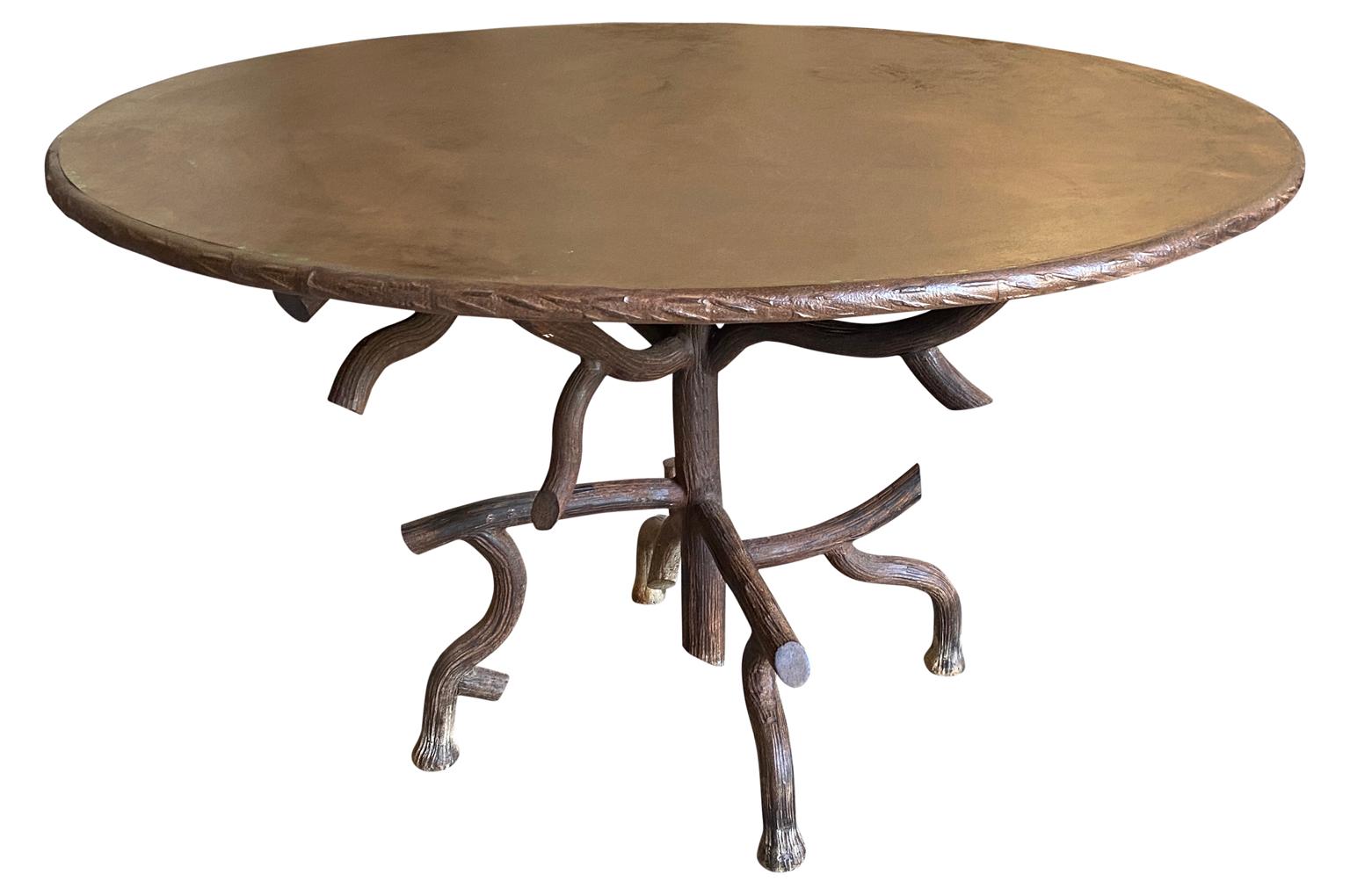 Pair of French Iron Faux Bois Garden Dining Tables For Sale 1