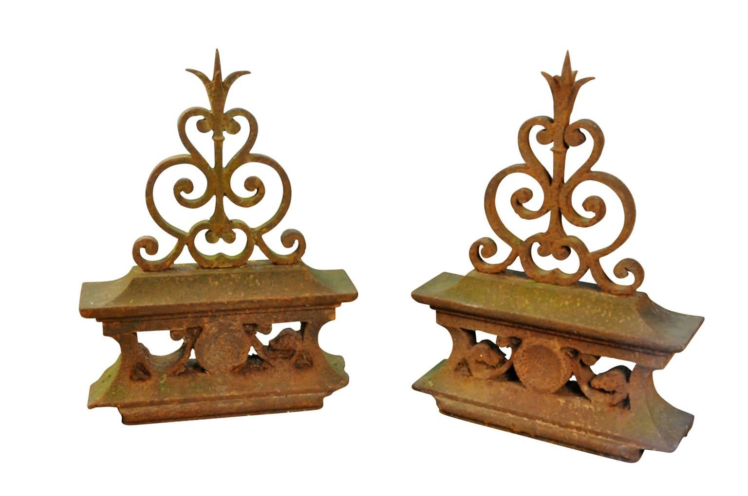 A very handsome pair of later 19th century finials - fragments from the South of France. Wonderfully made is cast iron. Perfect to convert into lamps or place atop a garden wall or gate.