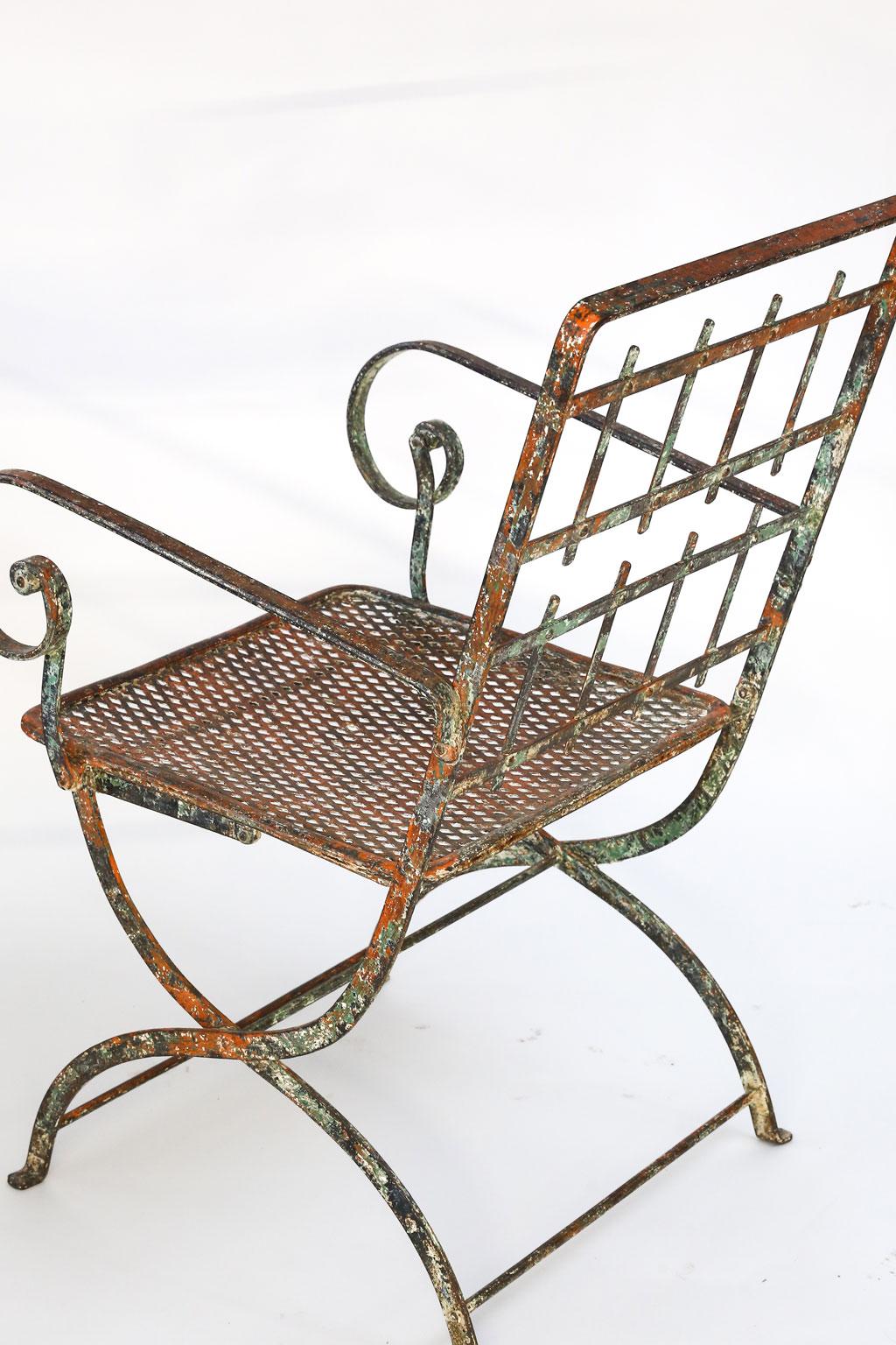 French Provincial Pair of French Iron Garden Chairs
