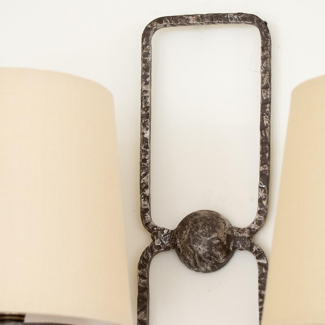 20th Century Pair of French Iron Geometric Sconces