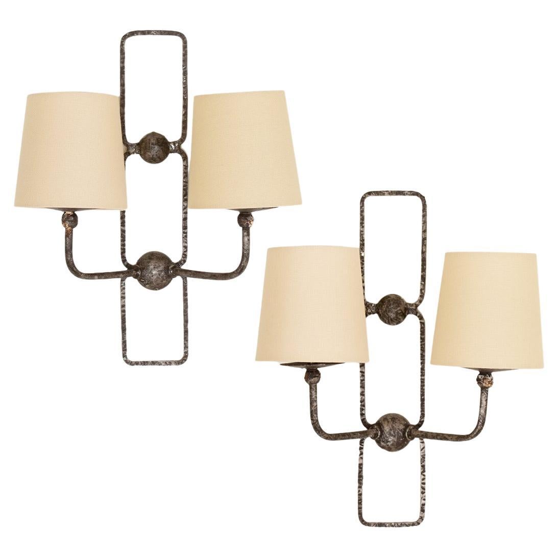 Pair of French Iron Geometric Sconces