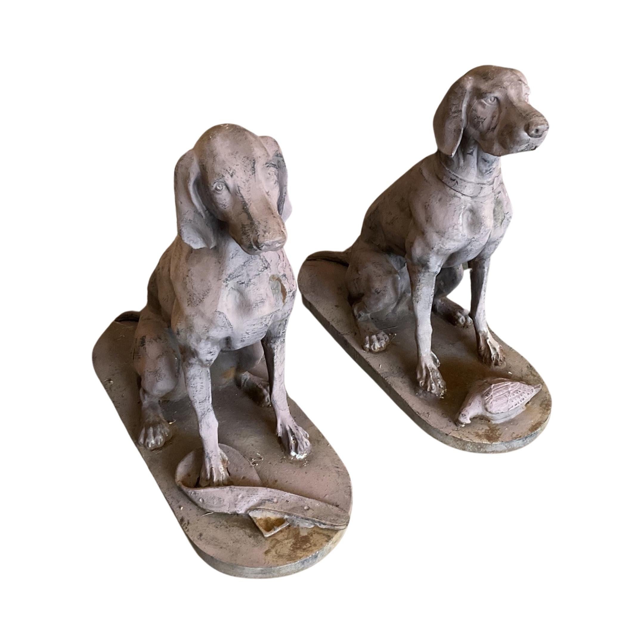 Pair of French Iron Labrador Retriever Sculptures In Good Condition For Sale In Dallas, TX