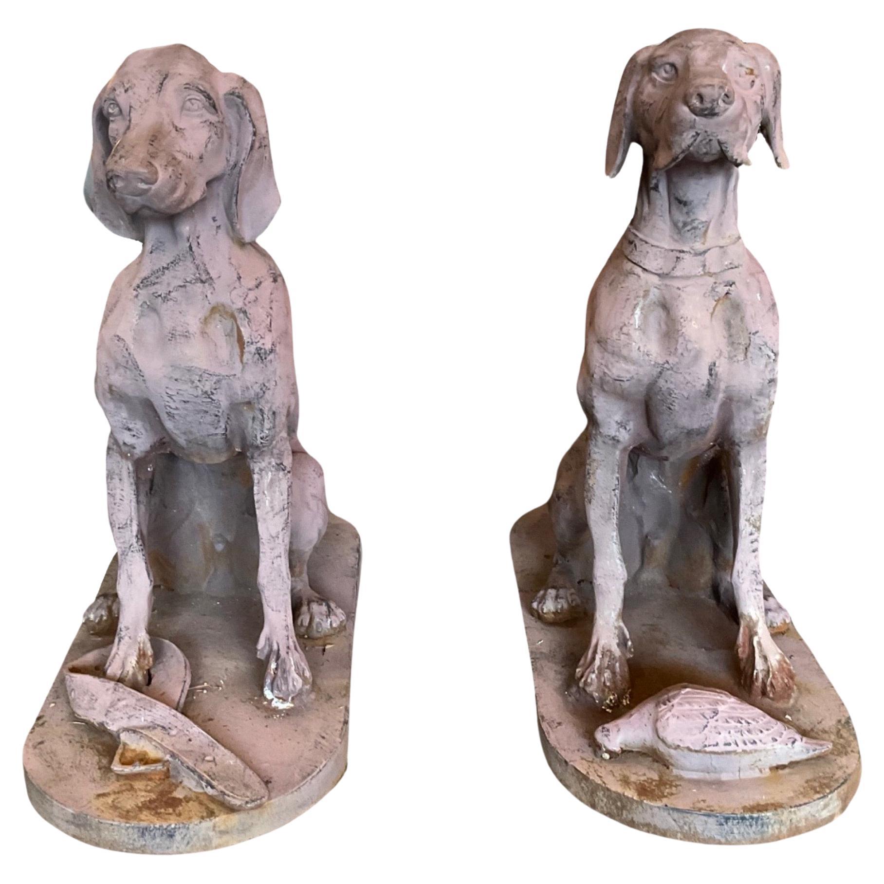Pair of French Iron Labrador Retriever Sculptures For Sale