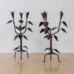 Pair of French Iron Leaf Candlesticks