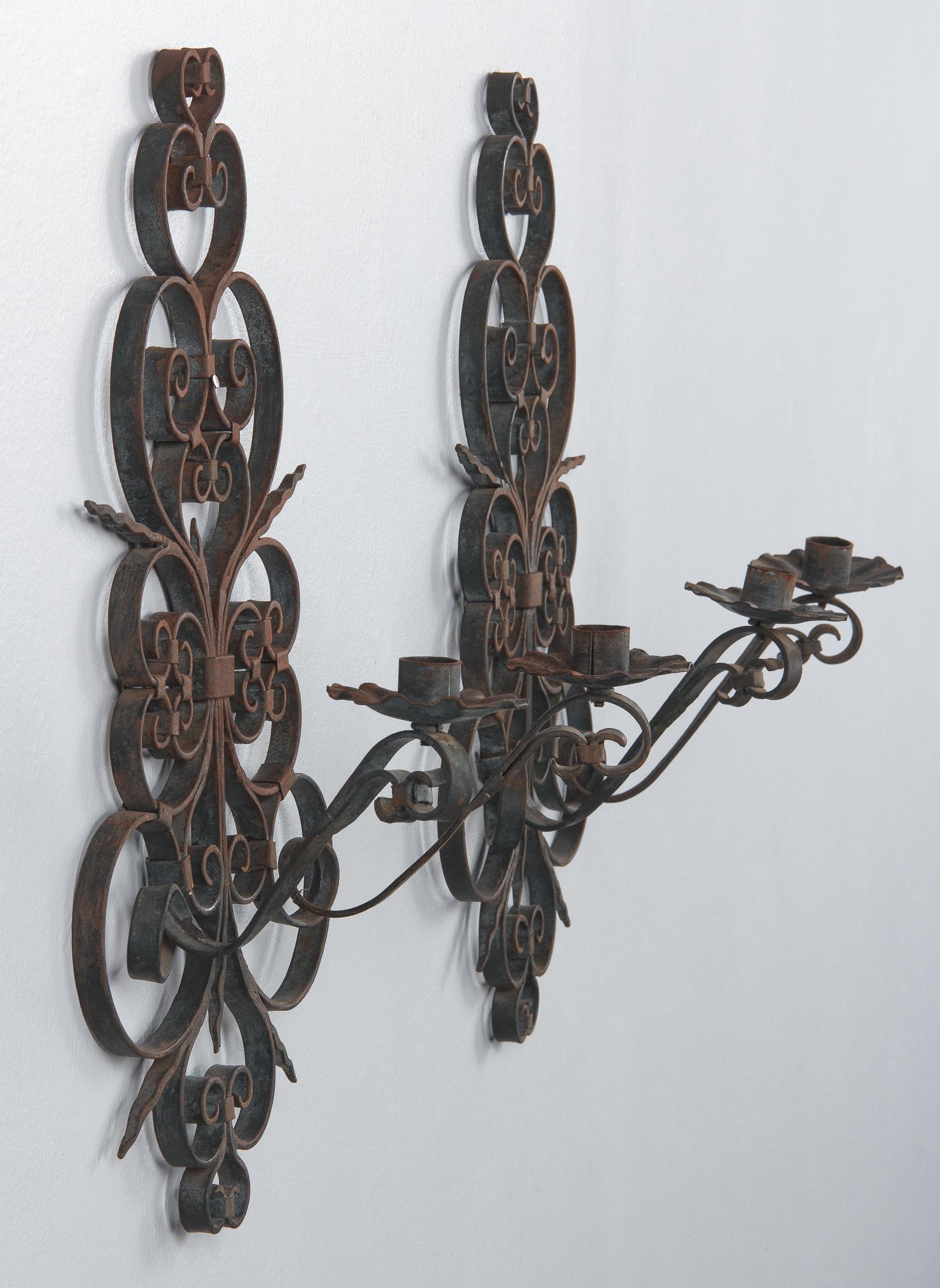 Pair of French Iron Sconces, 1940s 7