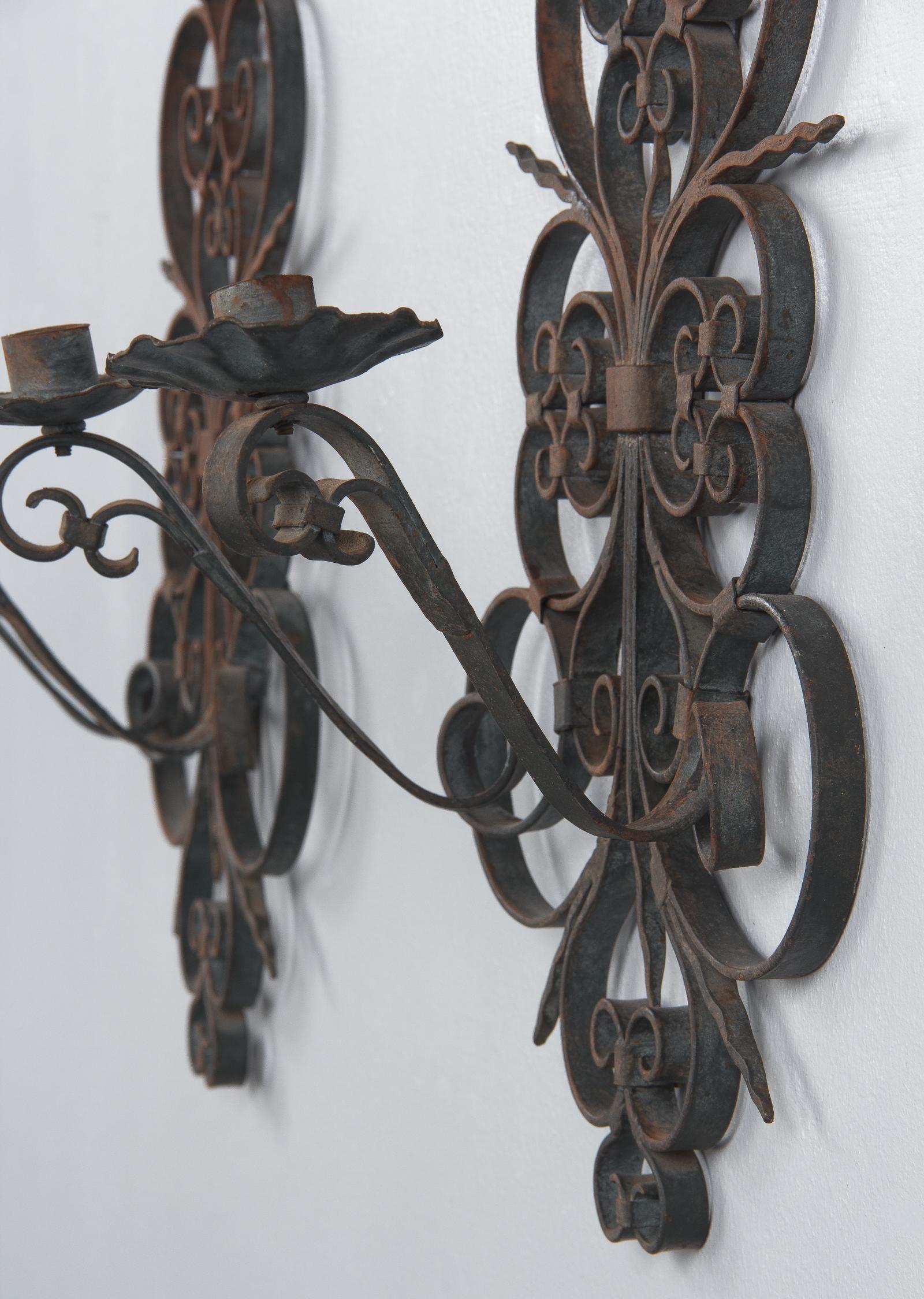 Pair of French Iron Sconces, 1940s 8
