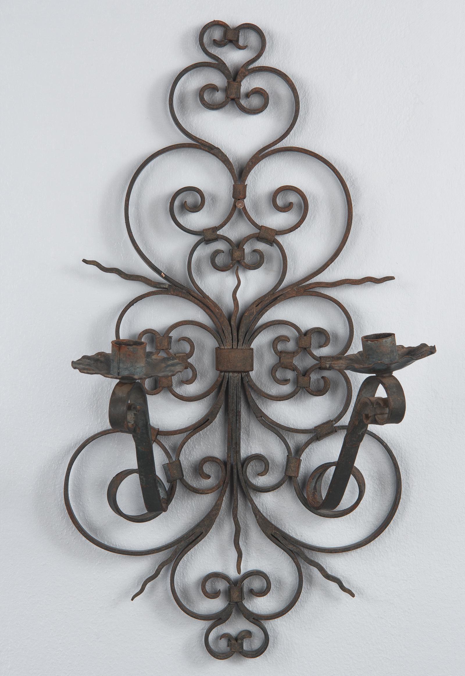 Pair of French Iron Sconces, 1940s 9