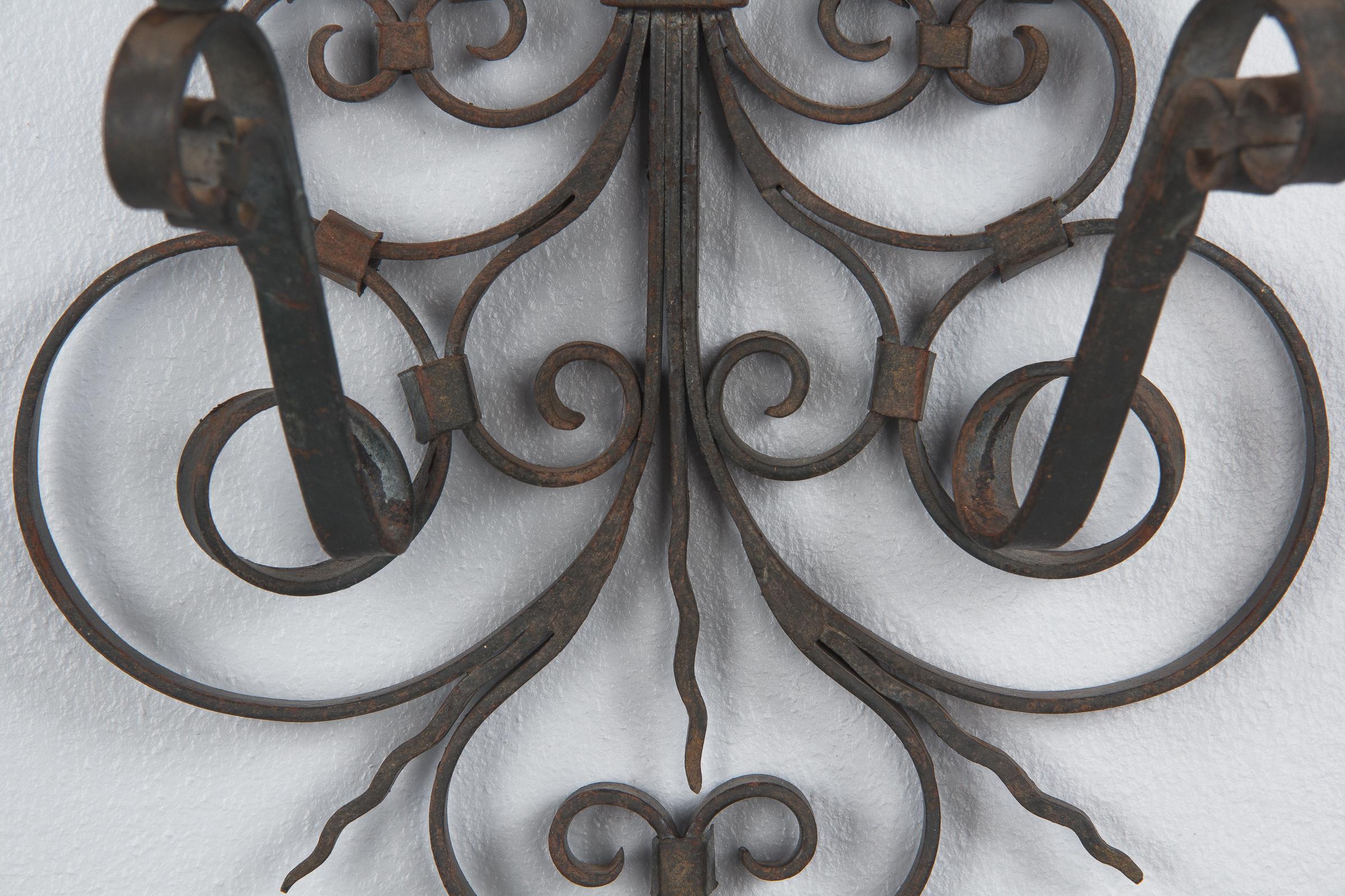 Pair of French Iron Sconces, 1940s 13