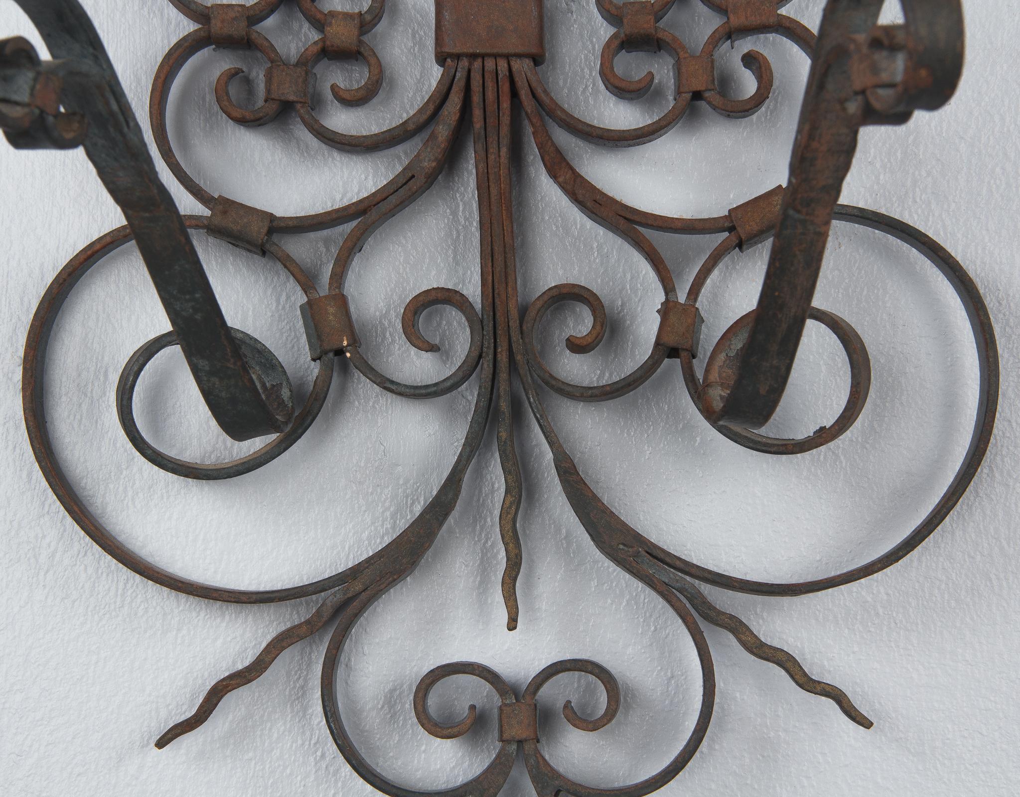 Pair of French Iron Sconces, 1940s 2