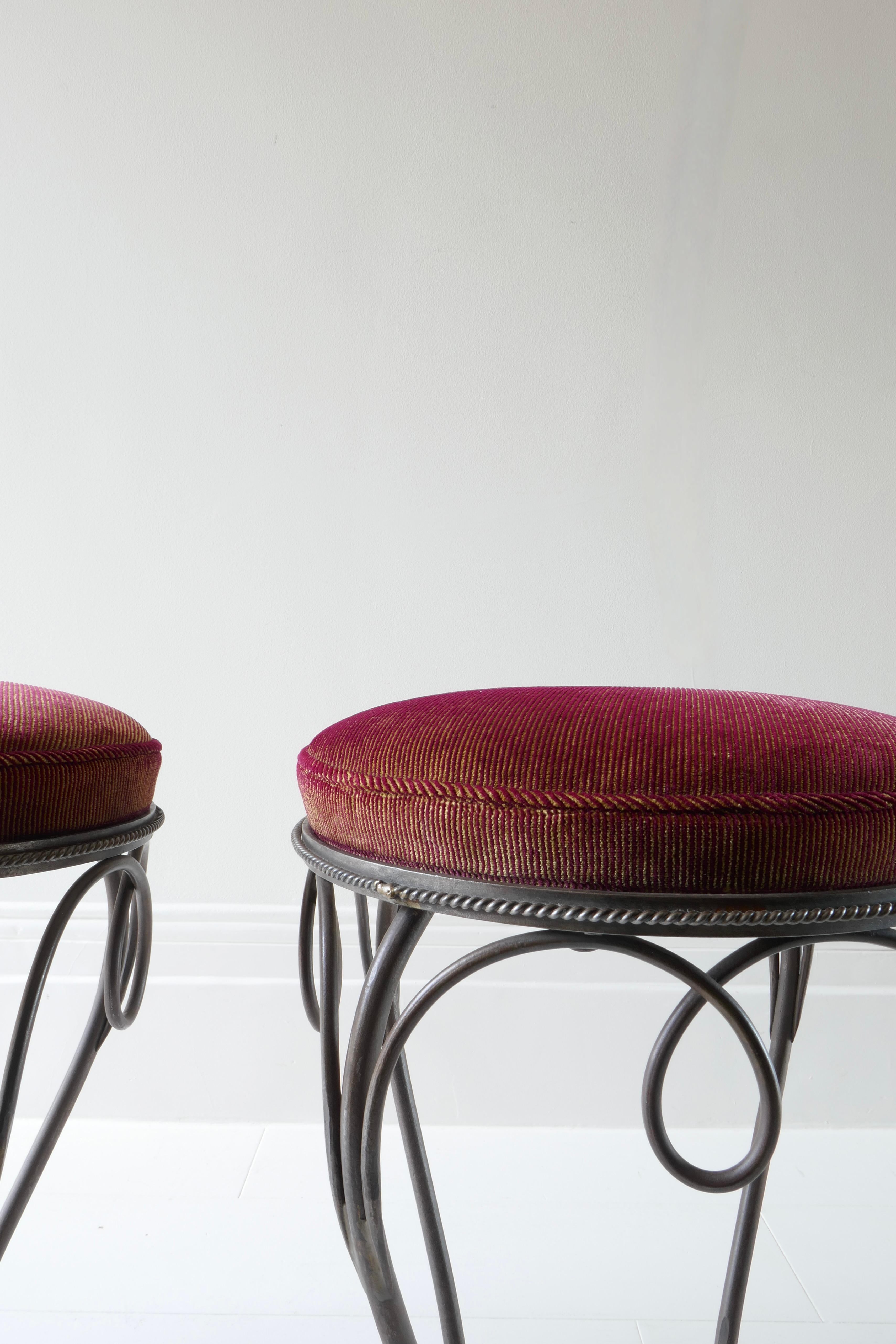 Art Deco Pair of French Iron Stools, 1940s  For Sale