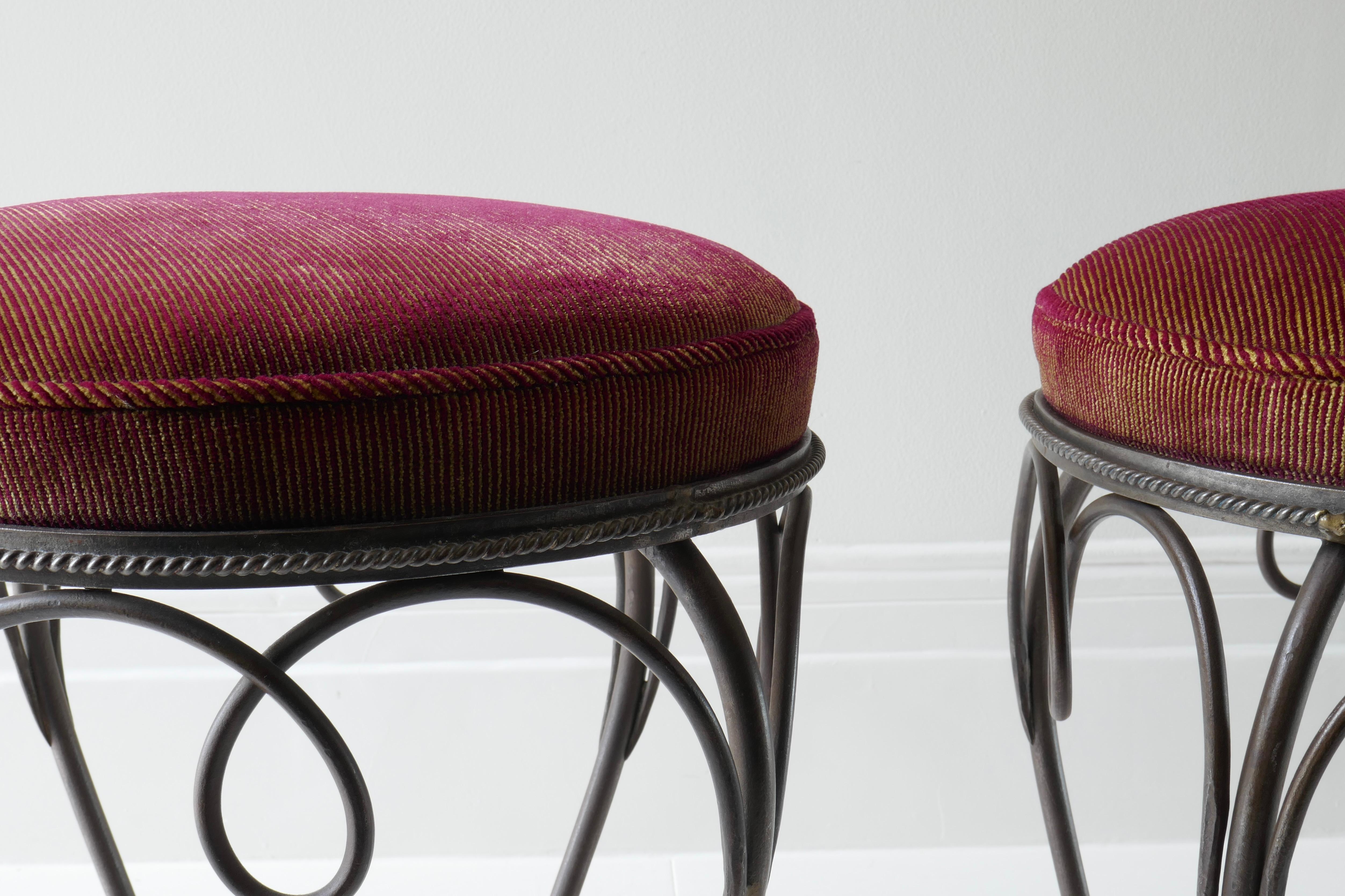 Mid-20th Century Pair of French Iron Stools, 1940s  For Sale