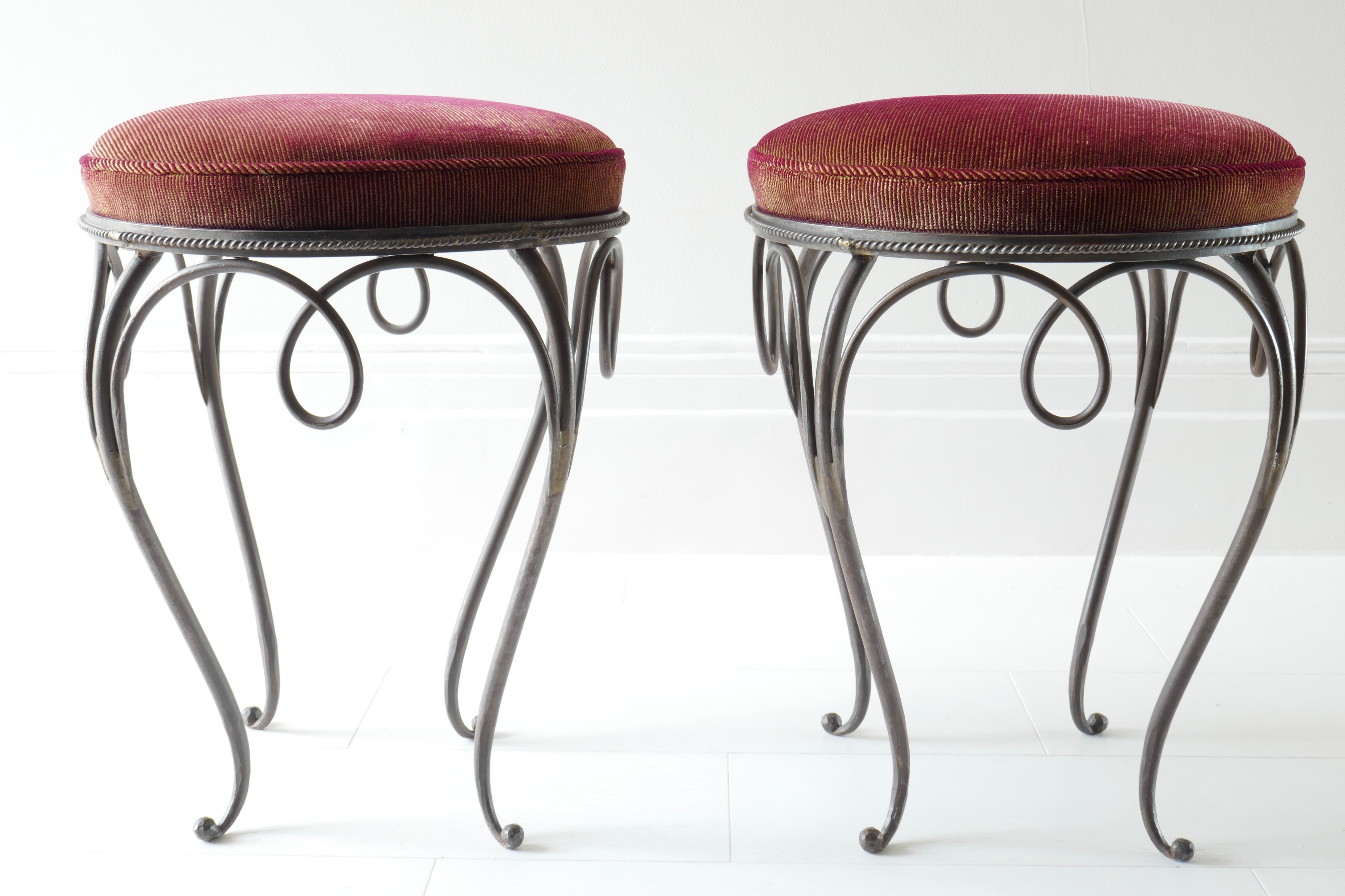 Pair of French Iron Stools, 1940s  For Sale 1