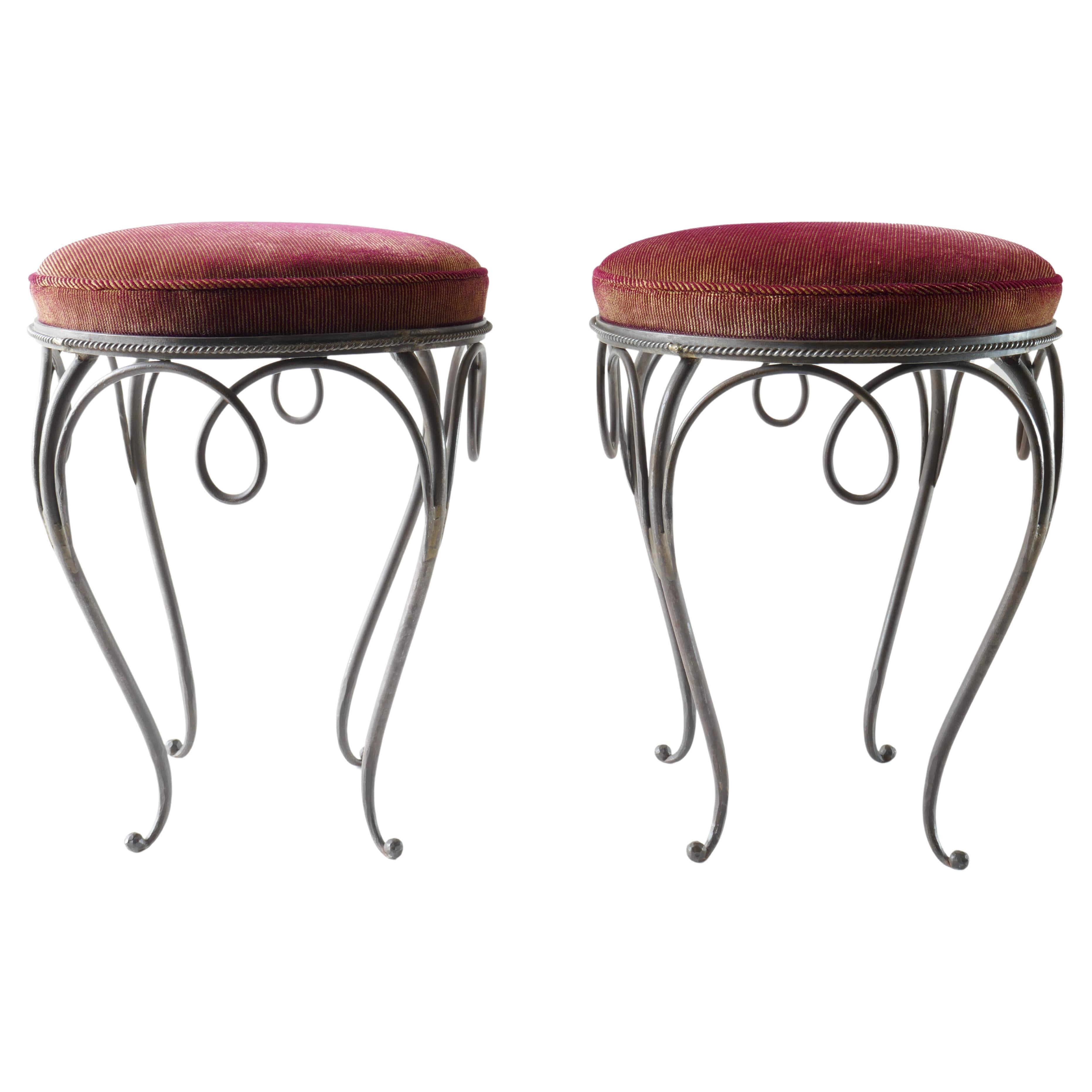 Pair of French Iron Stools, 1940s  For Sale