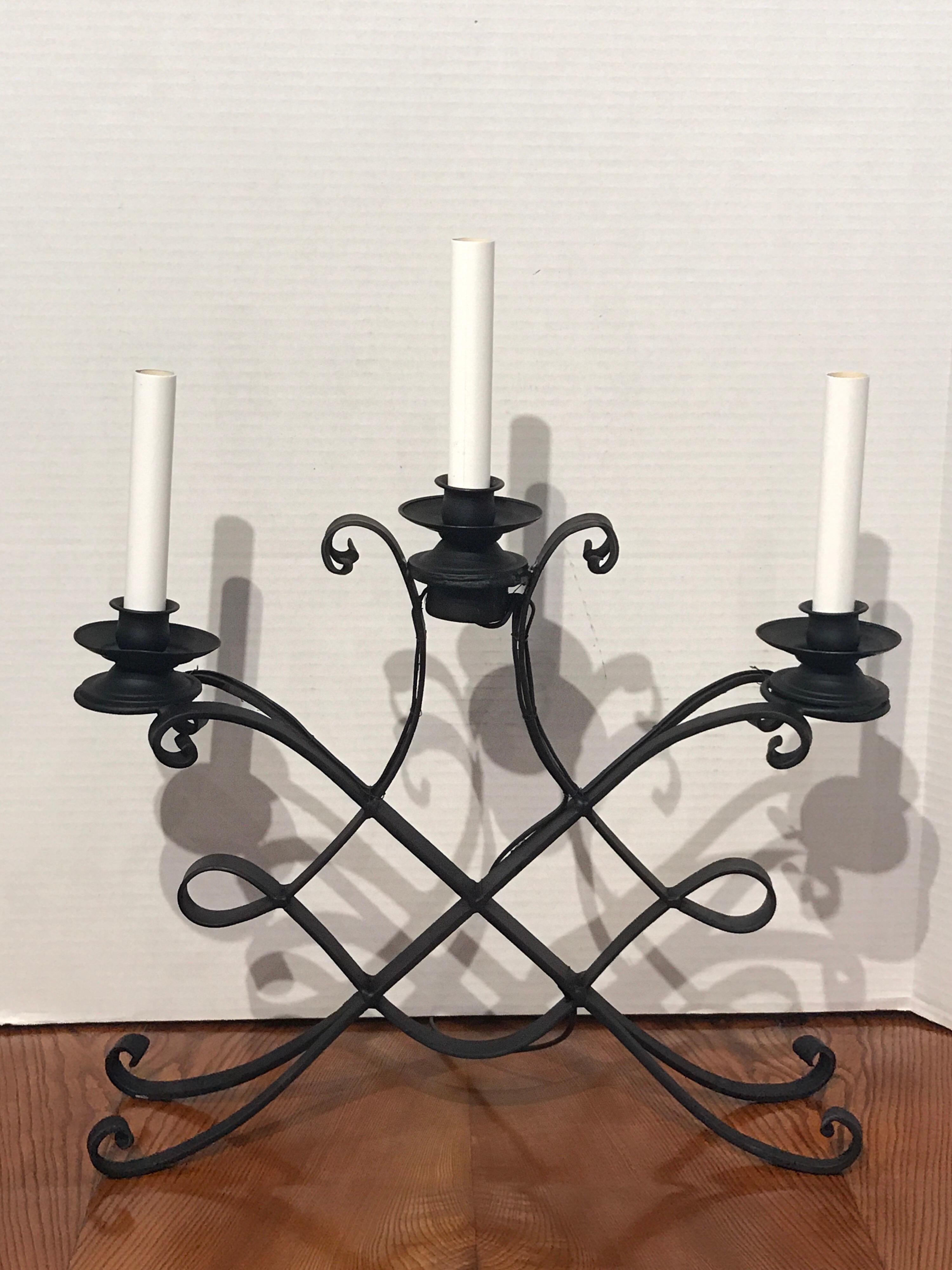 Pair of French  Modern Iron Three Light Lamps For Sale 7