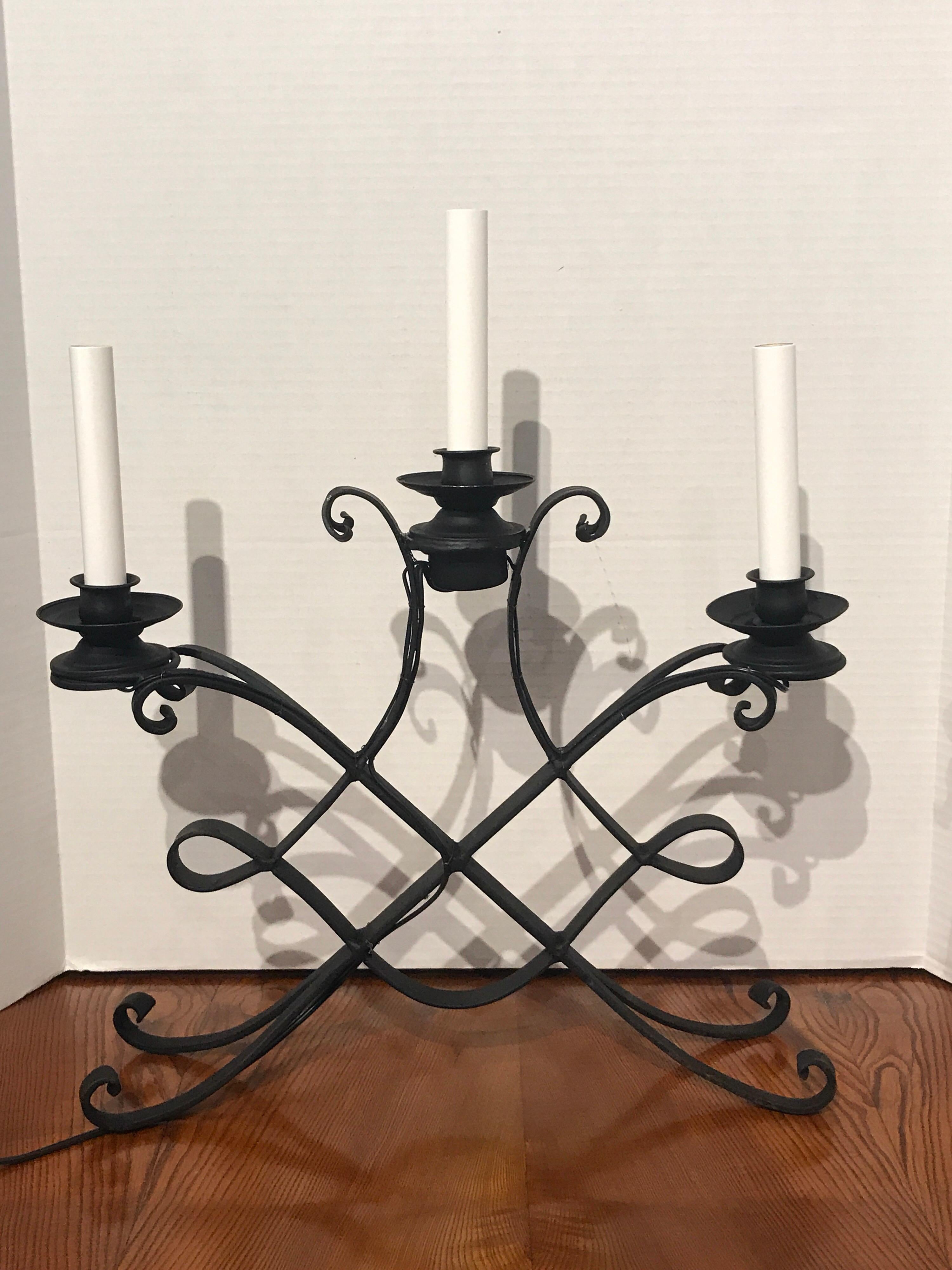 Pair of French  Modern Iron Three Light Lamps For Sale 5