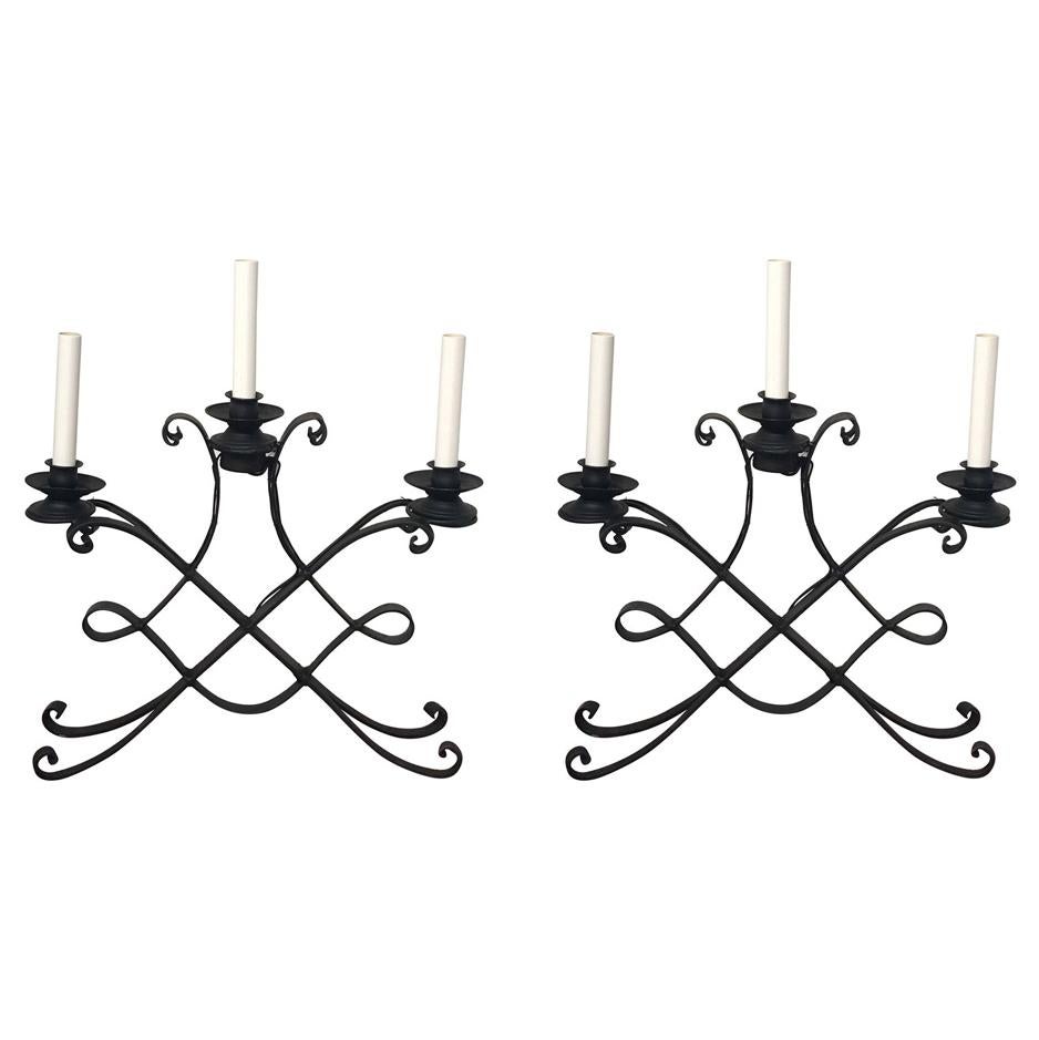 Pair of French  Modern Iron Three Light Lamps For Sale
