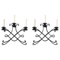 Pair of French  Modern Iron Three Light Lamps