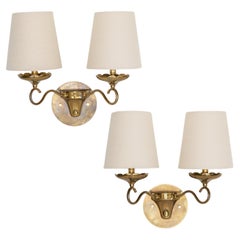 Pair of French Two-Arm Brass Sconces