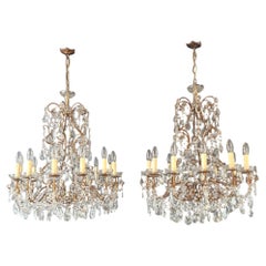 Pair of French Italian Crystal Chandeliers Brass Rococo Style Restored Antique