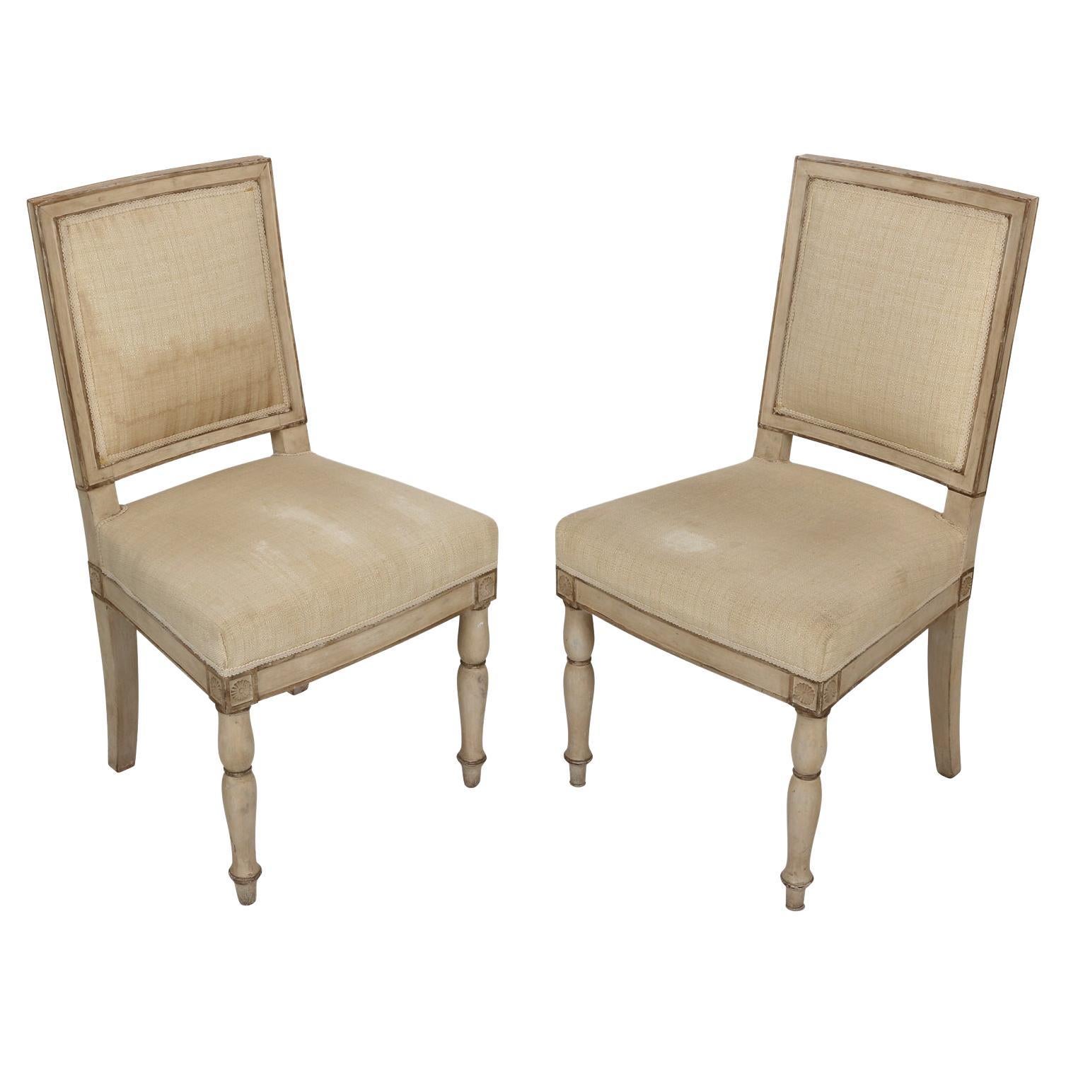 Pair of French Ivory Wood Painted Antique Chairs For Sale