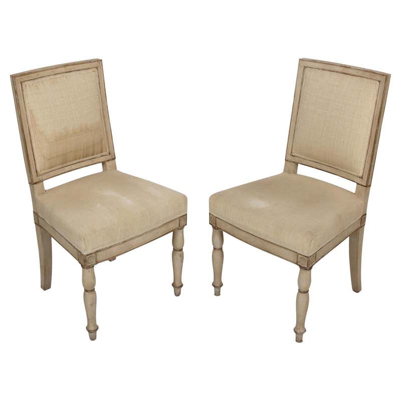 Pair of Ivory Painted and Carved French Arm Chairs For Sale at 1stDibs