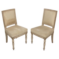 Pair of French Ivory Wood Painted Used Chairs