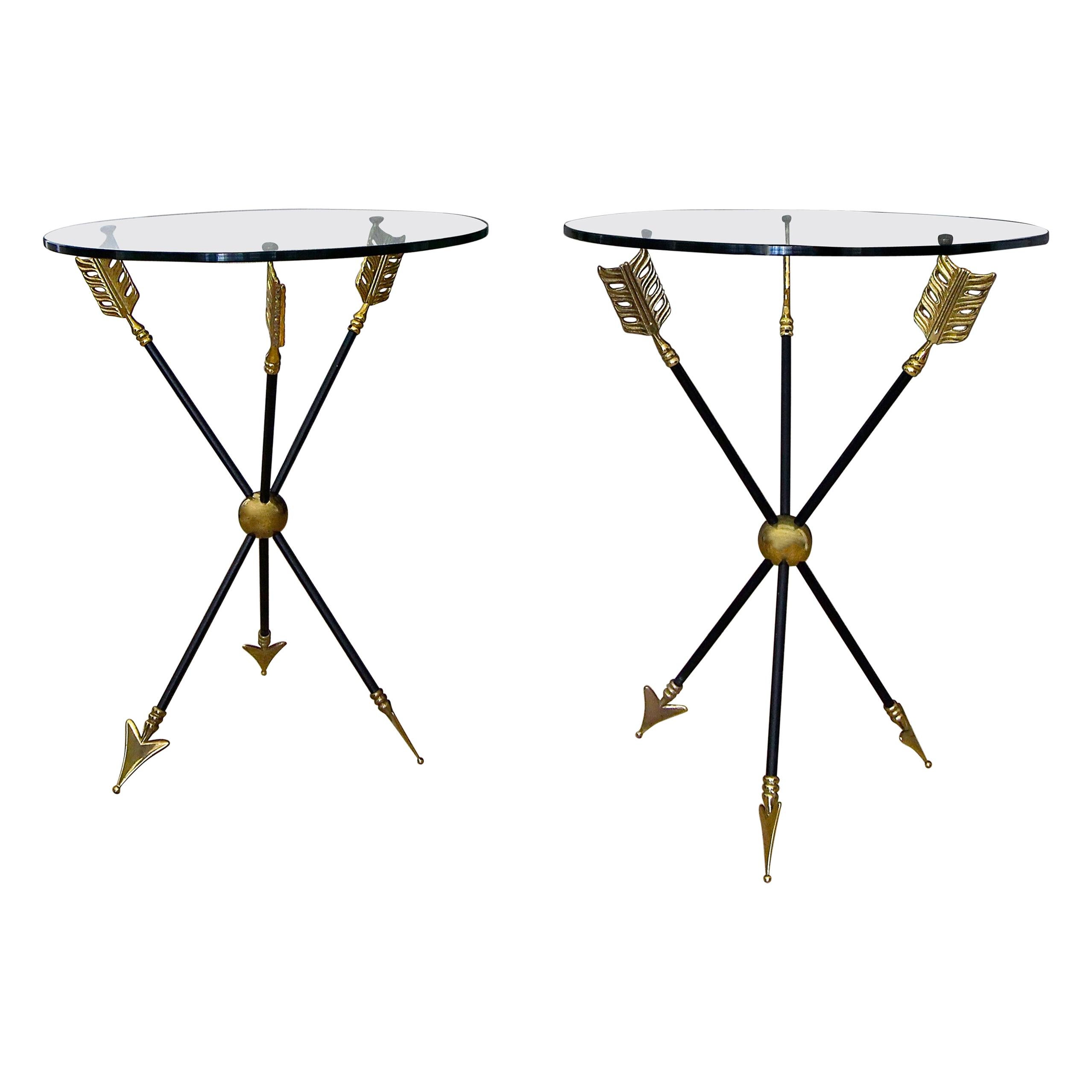 Pair of French Jansen Arrow Directoire Side Tables