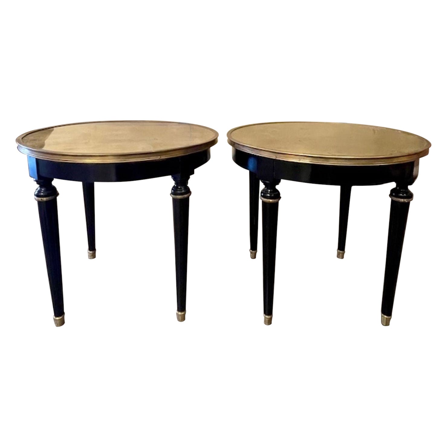 Pair of French Jansen Black Lacquer Side Tables Louis XVI Style
